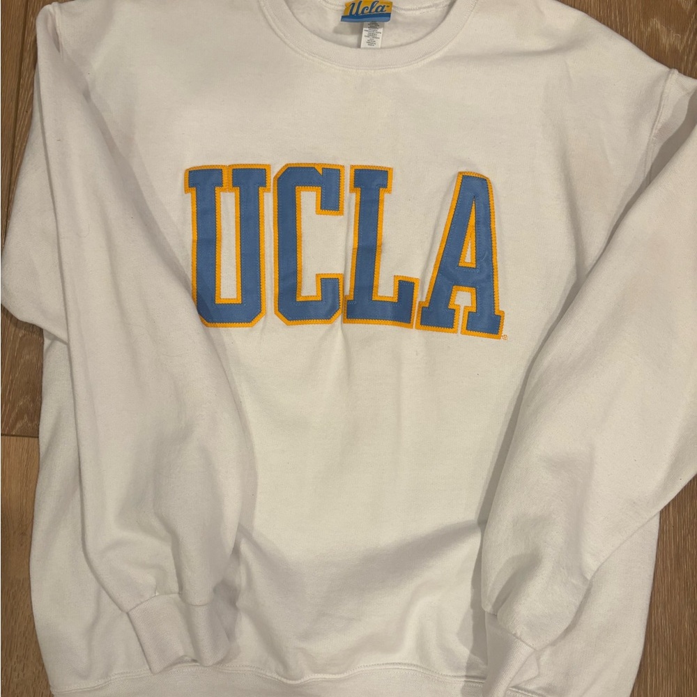 UCLA White Crewneck Sweatshirt with embroidered Blue and Gold Lettering